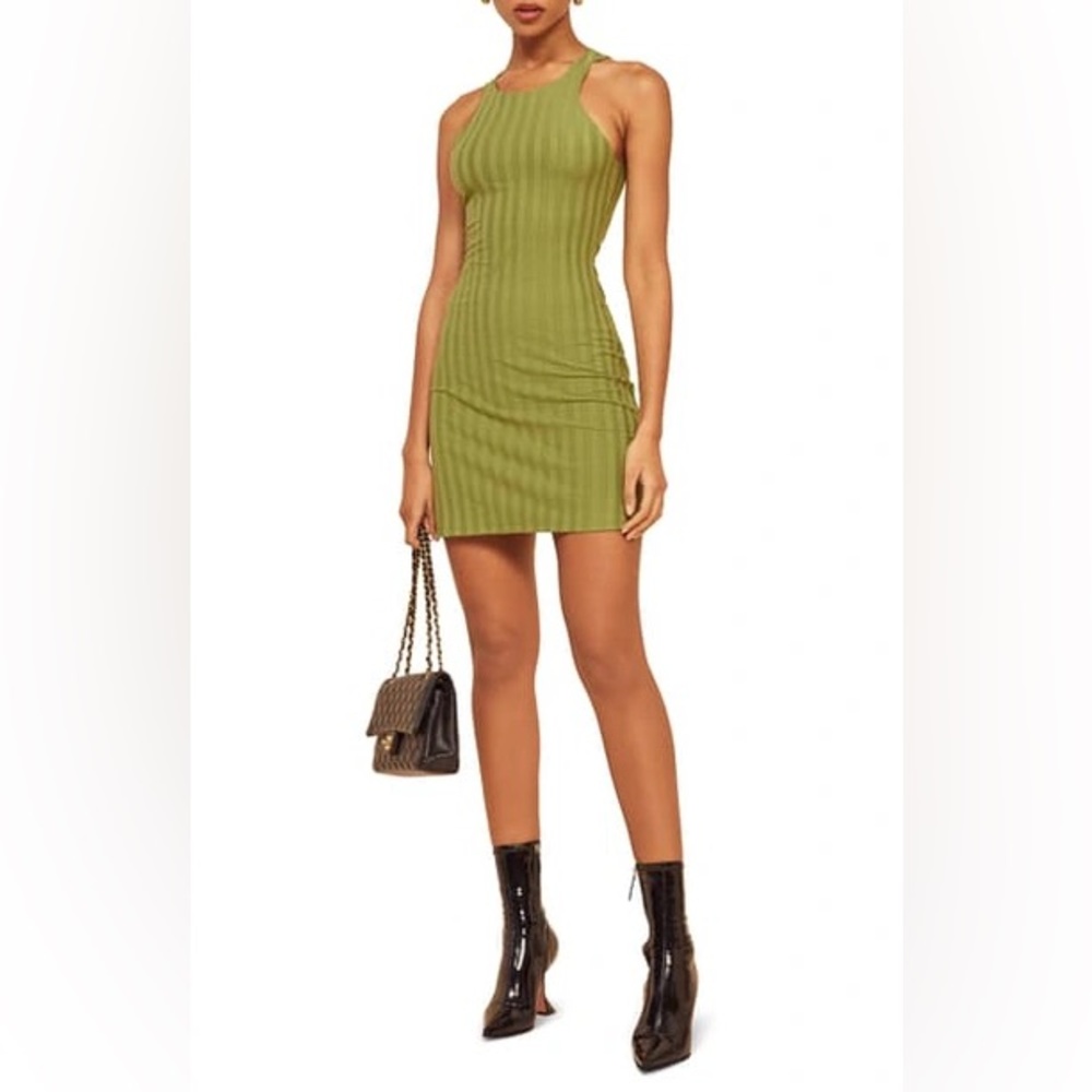 Reformation Olive Green Ribbed Mini Dress - Picture 2 of 8